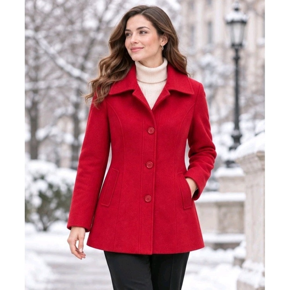 White Stag Wool Blend Red Single Breasted Peacoat Coat Jacket Womens XL Classic